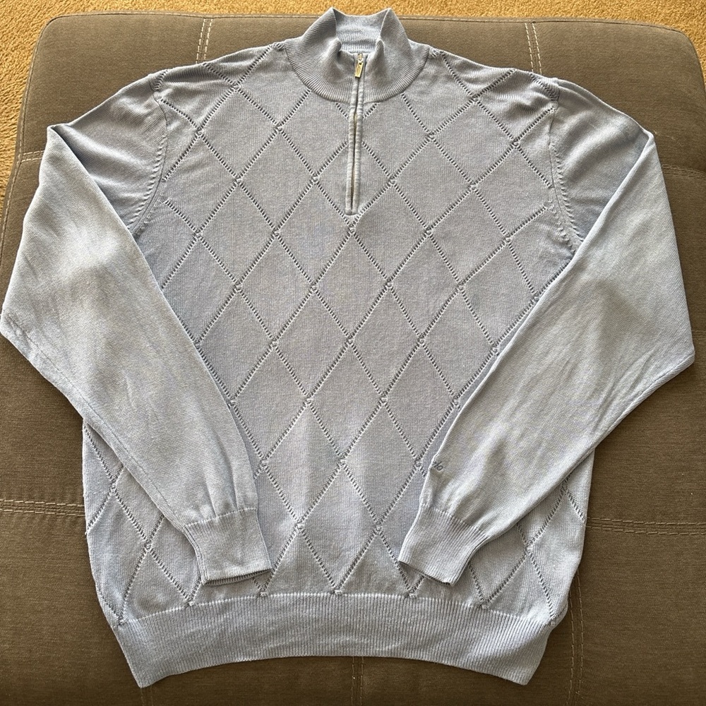 CARNOUSTIE Men's light blue Zip-Up 75% silk 15 % cotton 10% cashmere Sweater. XL